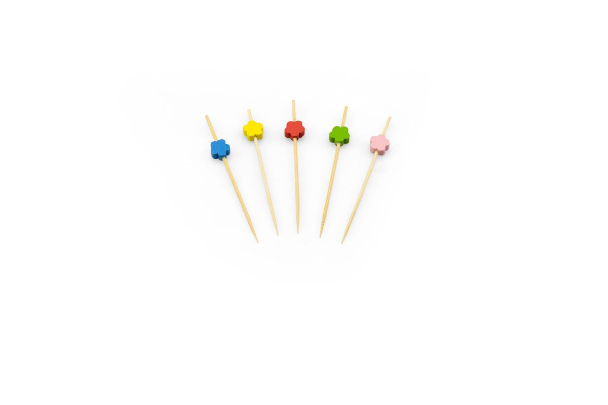 Prikker bamboe met bloem assorti – 90 mm
