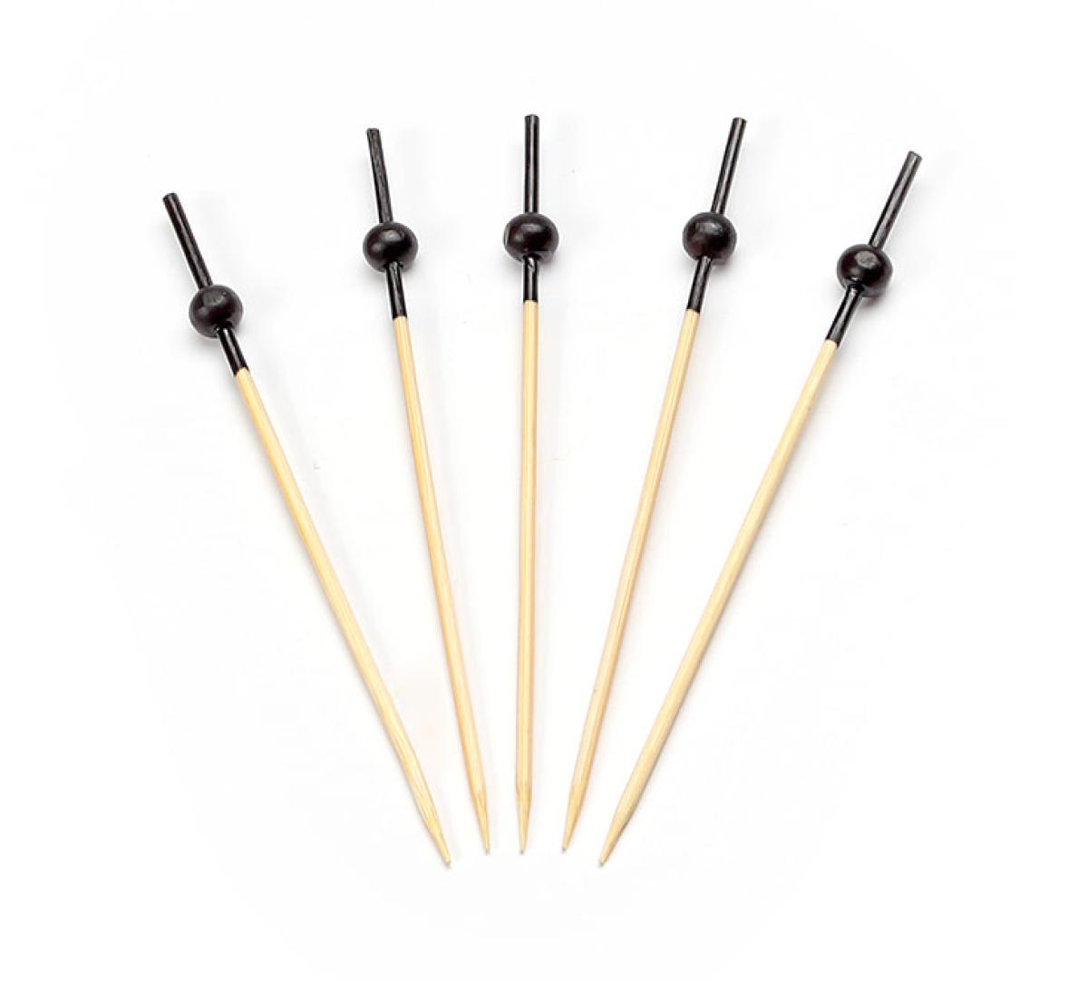 Prikker bamboe met kleine zwarte bol – 100 mm