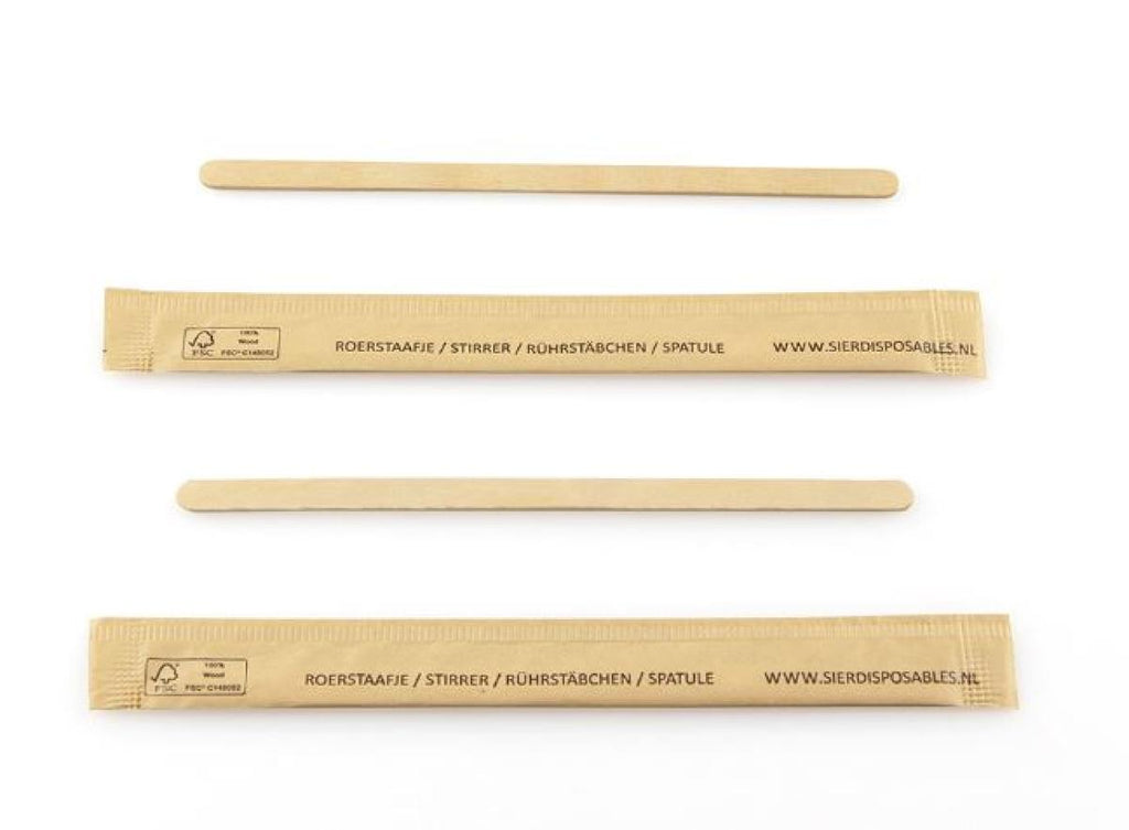 Roerstaafje hout (FSC®) per stuk verpakt – 110 × 5 × 1 mm