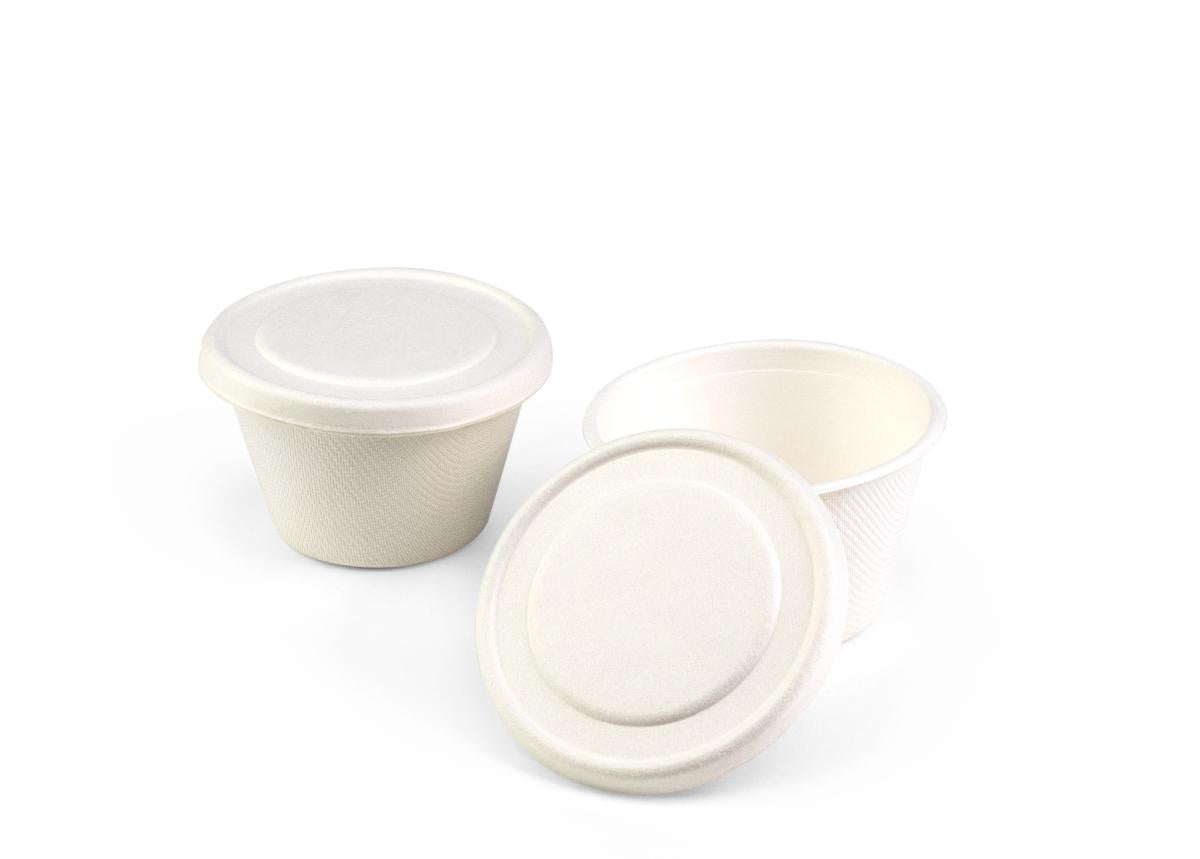 Recipiente redondo para caña de azúcar Senza de 12 cl (4 oz) con tapa a juego (artículo 56101)