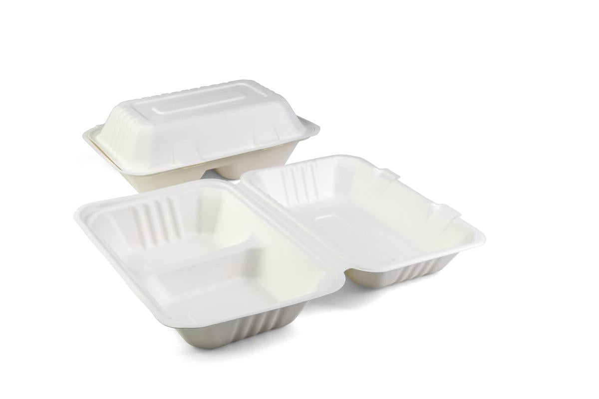 Caja de menú rectangular de caña de azúcar Senza de 2 compartimentos