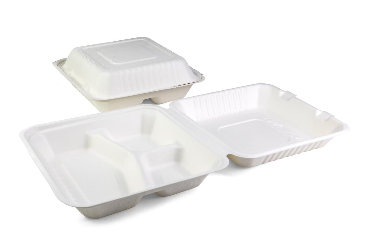 Caja de menú cuadrada de 3 compartimentos con caña de azúcar Senza