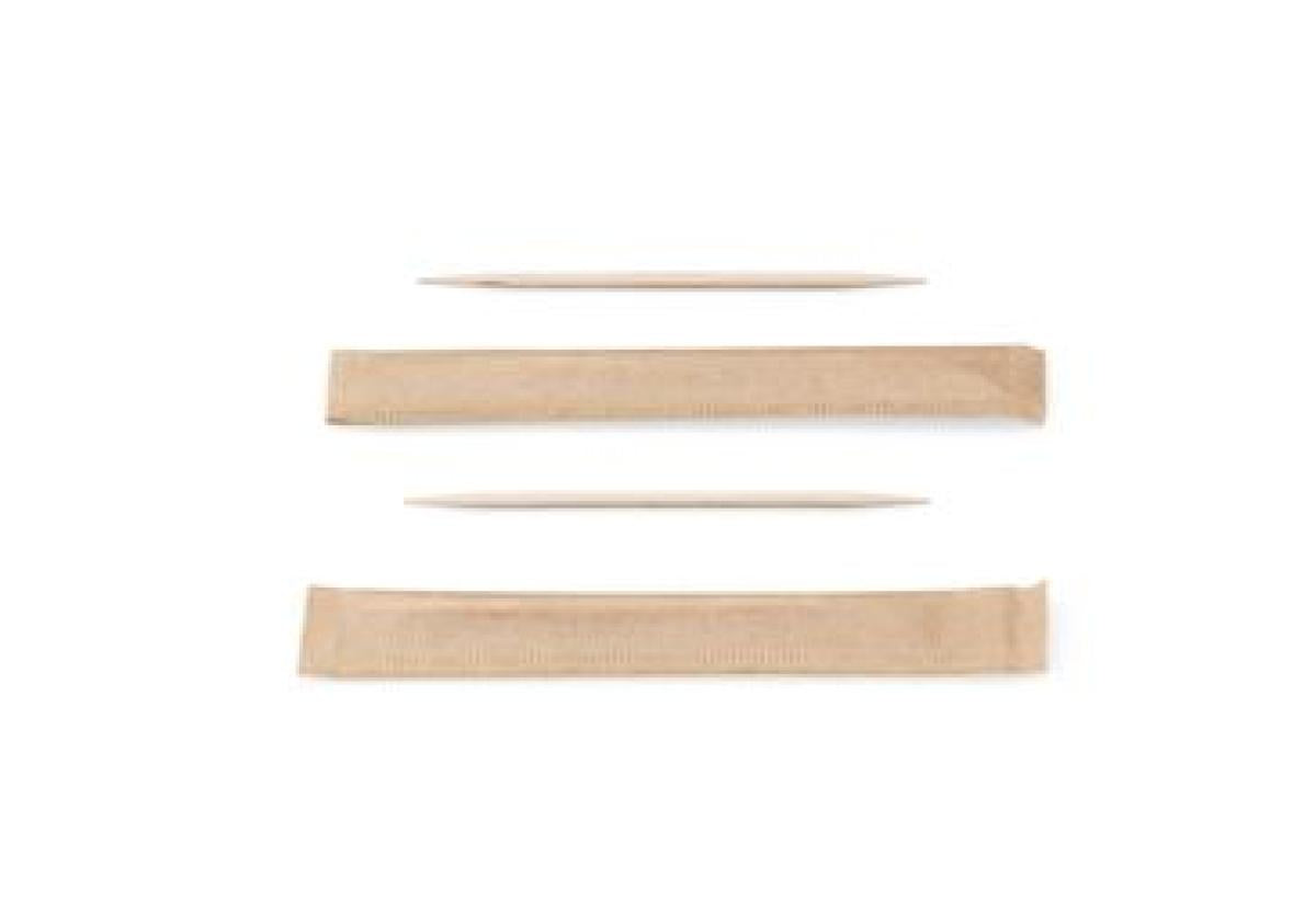 Tandenstoker hout (FSC®) 2 punts, per stuk verpakt – 65 mm