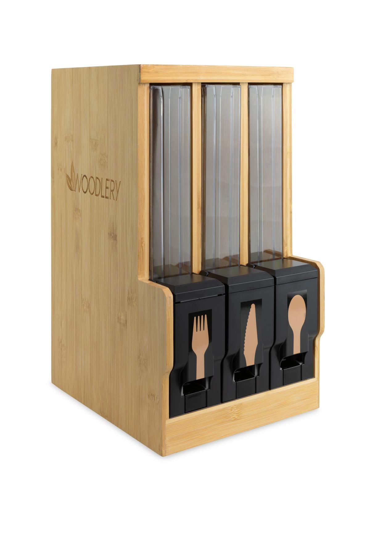 Woodlery bamboe dispenser met 3 cassettes (vork, mes, lepel 174 mm)